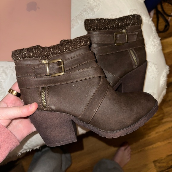 Charlotte Russe Shoes - Charlotte Russe Dark Brown Ankle Boots with Buckle and Knit Trim
